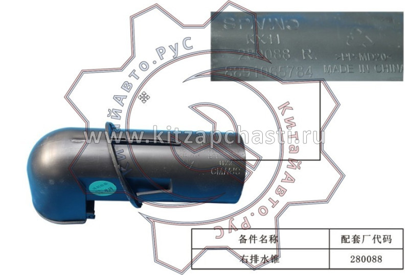 Конус сливной правый накладки панели стеклоочистителя GEELY MONJARO KX11  5022059600